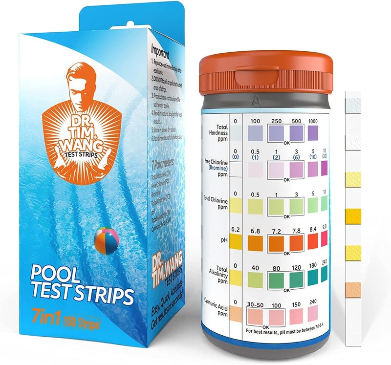 Dr.Tim.Wang Pool and Hot Tub Test Strips - Medical-Grade Precision 7-1 Pool Test Kit - Testing pH, Free Chlorine(Bromine), Total Alkalinity & Cyanuric Acid & More - Pool Water Test Kit - Image 1